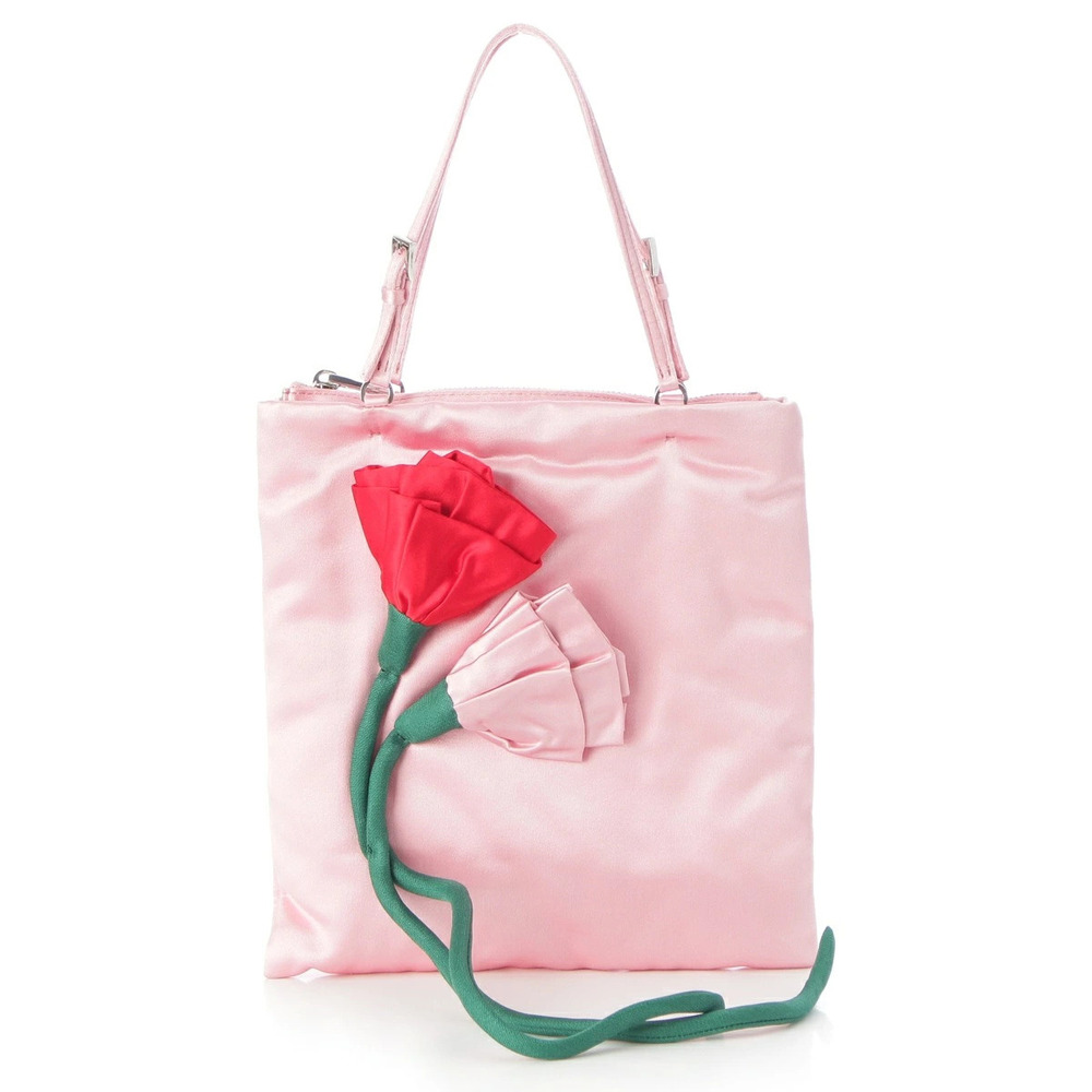 Prada Blossom Bag Silk Blend Satin Flower Runway Chain Shoulder Handbag Pink